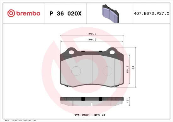 Bremsbelagsatz, Scheibenbremse BREMBO P 36 020X Bild Bremsbelagsatz, Scheibenbremse BREMBO P 36 020X