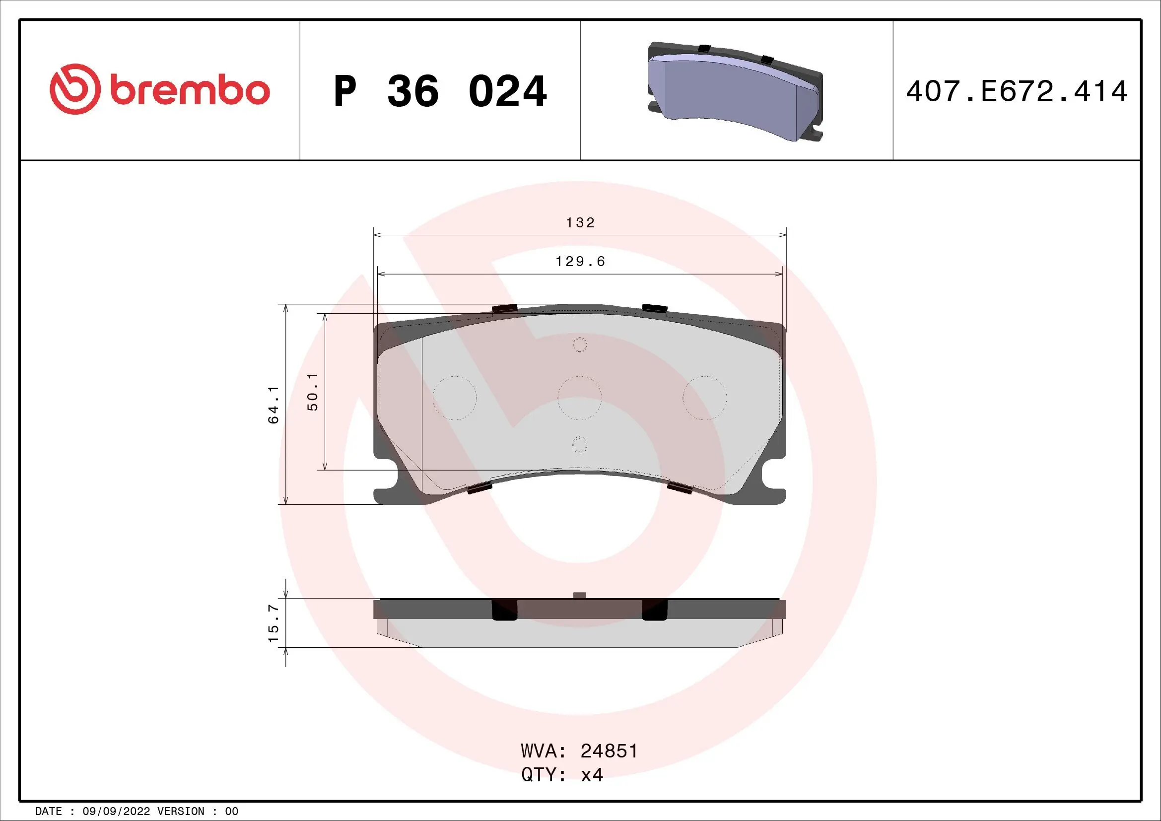 Bremsbelagsatz, Scheibenbremse BREMBO P 36 024