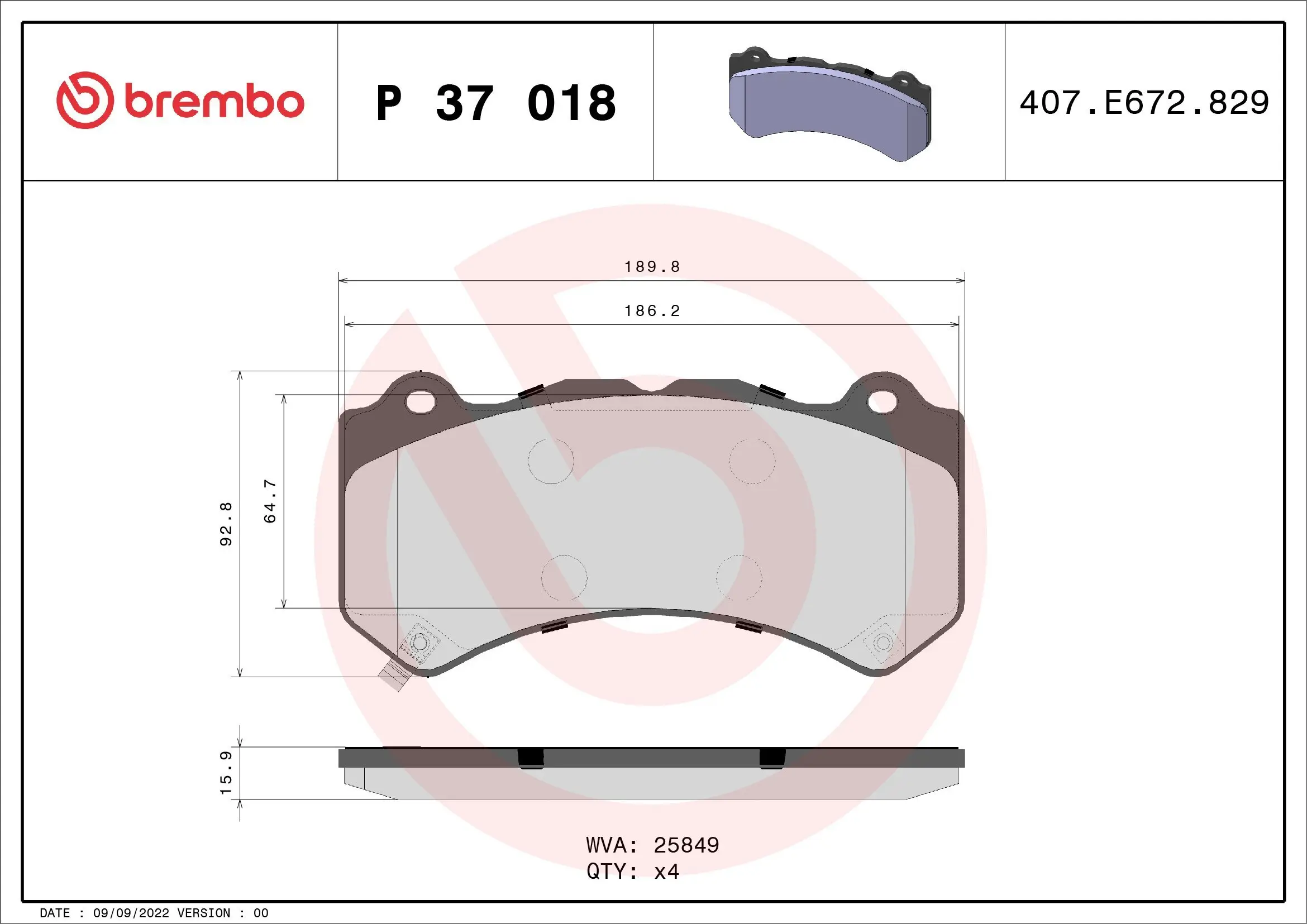 Bremsbelagsatz, Scheibenbremse BREMBO P 37 018