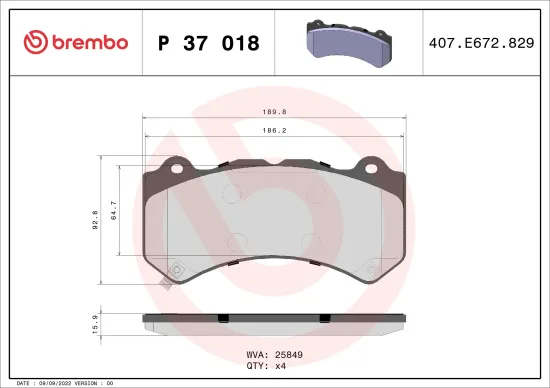 Bremsbelagsatz, Scheibenbremse BREMBO P 37 018 Bild Bremsbelagsatz, Scheibenbremse BREMBO P 37 018