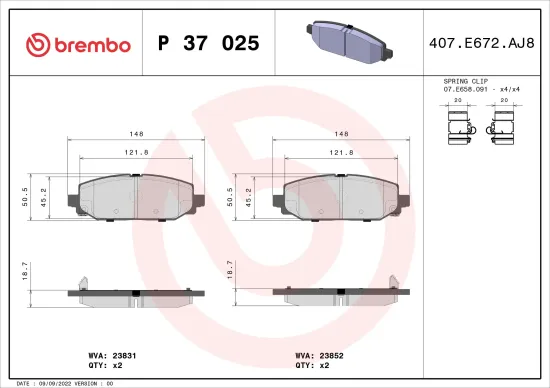 Bremsbelagsatz, Scheibenbremse Hinterachse BREMBO P 37 025 Bild Bremsbelagsatz, Scheibenbremse Hinterachse BREMBO P 37 025