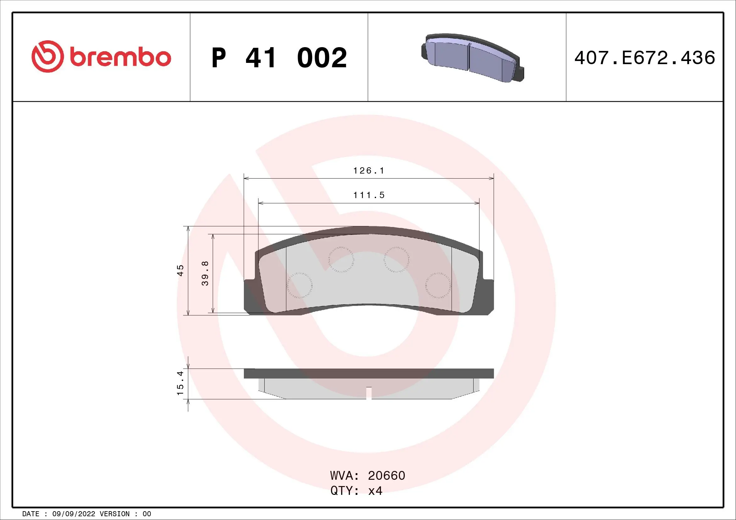 Bremsbelagsatz, Scheibenbremse Vorderachse BREMBO P 41 002