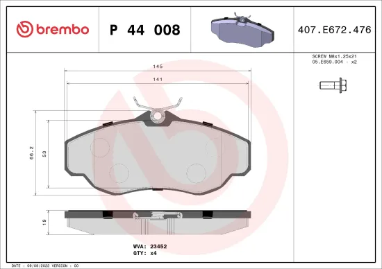 Bremsbelagsatz, Scheibenbremse Vorderachse BREMBO P 44 008 Bild Bremsbelagsatz, Scheibenbremse Vorderachse BREMBO P 44 008