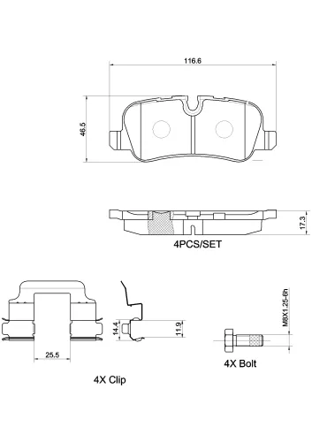 Bremsbelagsatz, Scheibenbremse Hinterachse BREMBO P 44 013X Bild Bremsbelagsatz, Scheibenbremse Hinterachse BREMBO P 44 013X
