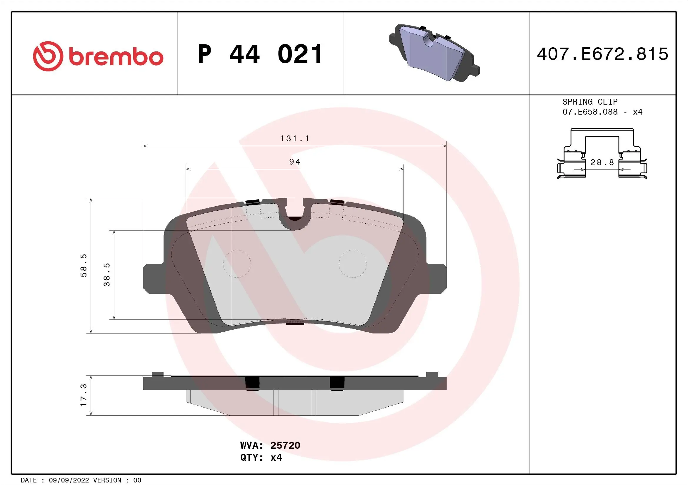 Bremsbelagsatz, Scheibenbremse BREMBO P 44 021