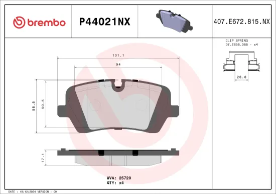 Bremsbelagsatz, Scheibenbremse BREMBO P44021NX Bild Bremsbelagsatz, Scheibenbremse BREMBO P44021NX
