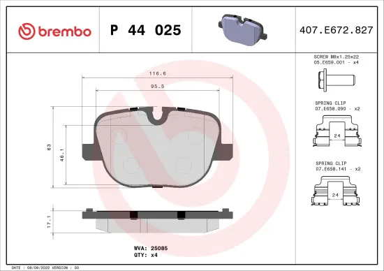 Bremsbelagsatz, Scheibenbremse Hinterachse BREMBO P 44 025 Bild Bremsbelagsatz, Scheibenbremse Hinterachse BREMBO P 44 025
