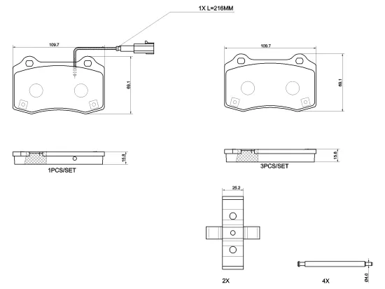 Bremsbelagsatz, Scheibenbremse Hinterachse BREMBO P 48 006 Bild Bremsbelagsatz, Scheibenbremse Hinterachse BREMBO P 48 006
