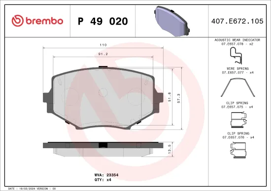 Bremsbelagsatz, Scheibenbremse Vorderachse BREMBO P 49 020 Bild Bremsbelagsatz, Scheibenbremse Vorderachse BREMBO P 49 020