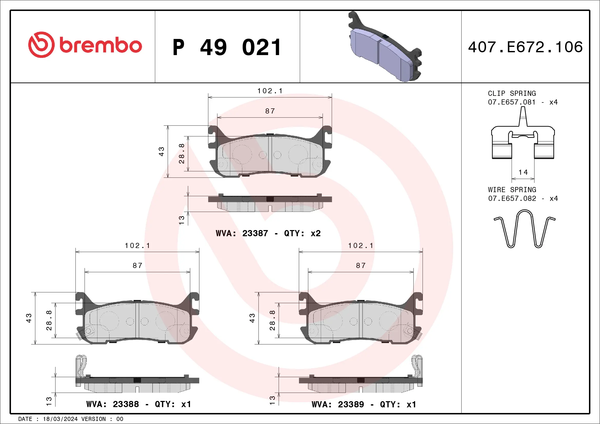 Bremsbelagsatz, Scheibenbremse Hinterachse BREMBO P 49 021