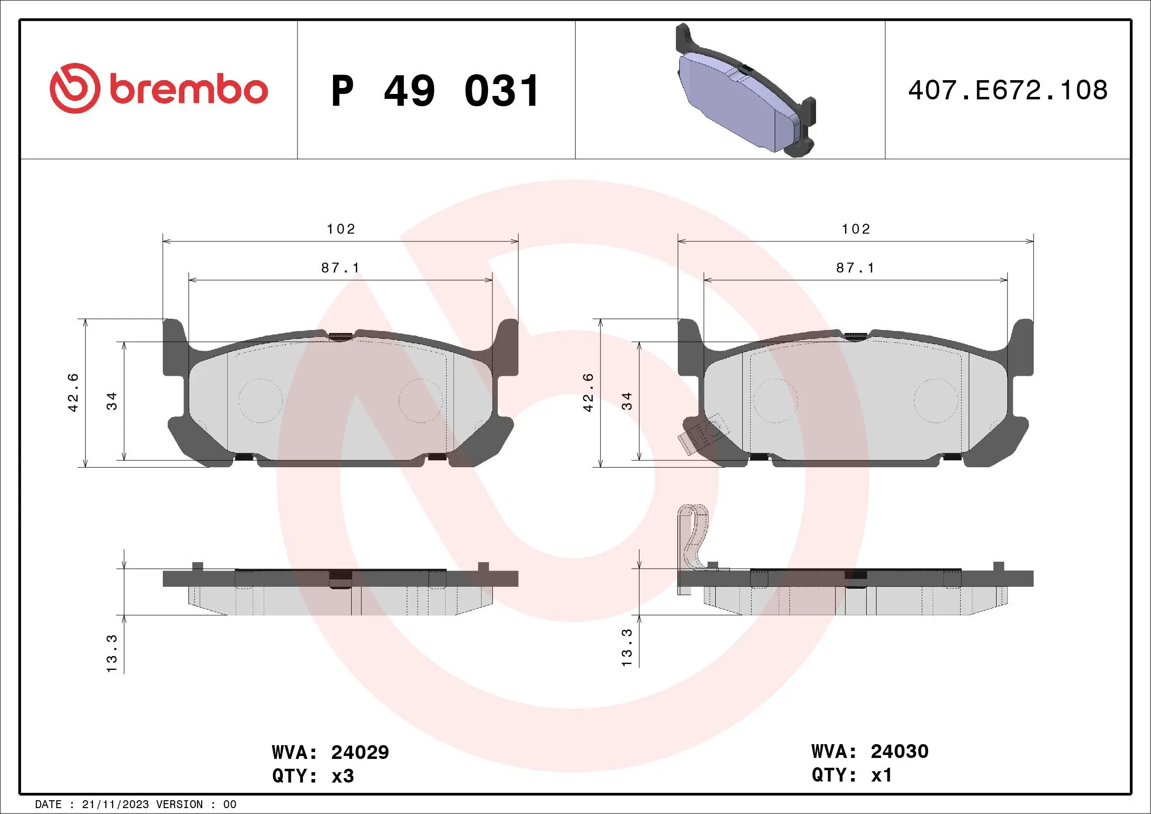 Bremsbelagsatz, Scheibenbremse Hinterachse BREMBO P 49 031