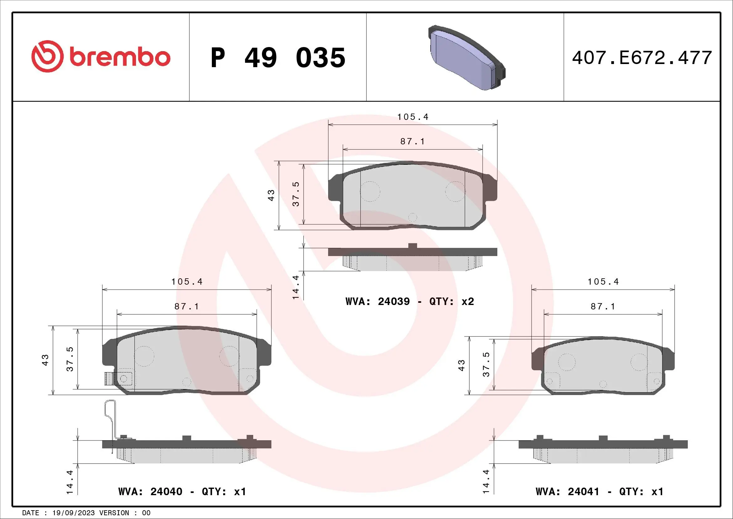 Bremsbelagsatz, Scheibenbremse Hinterachse BREMBO P 49 035