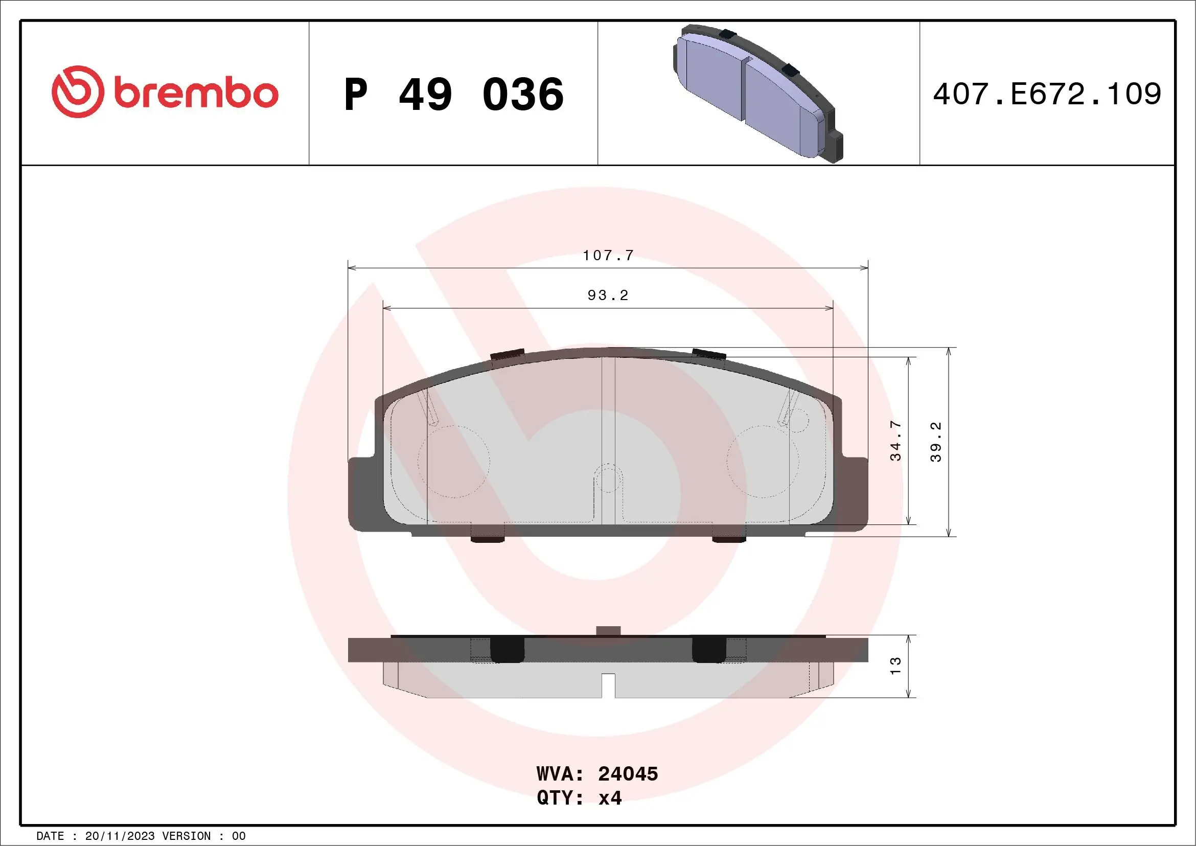 Bremsbelagsatz, Scheibenbremse Hinterachse BREMBO P 49 036