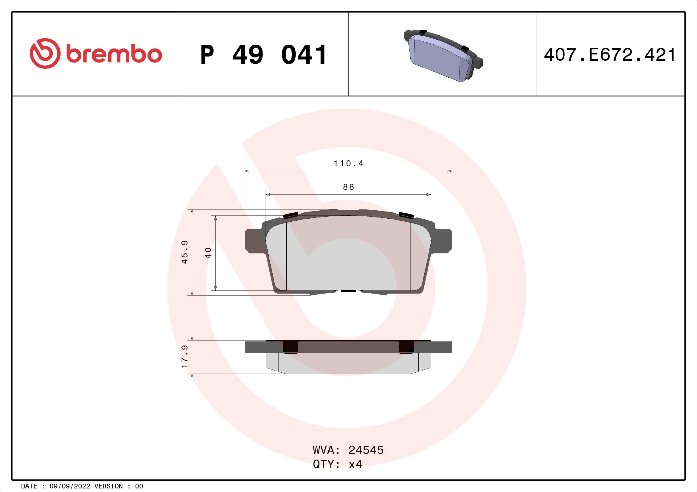 Bremsbelagsatz, Scheibenbremse Hinterachse BREMBO P 49 041