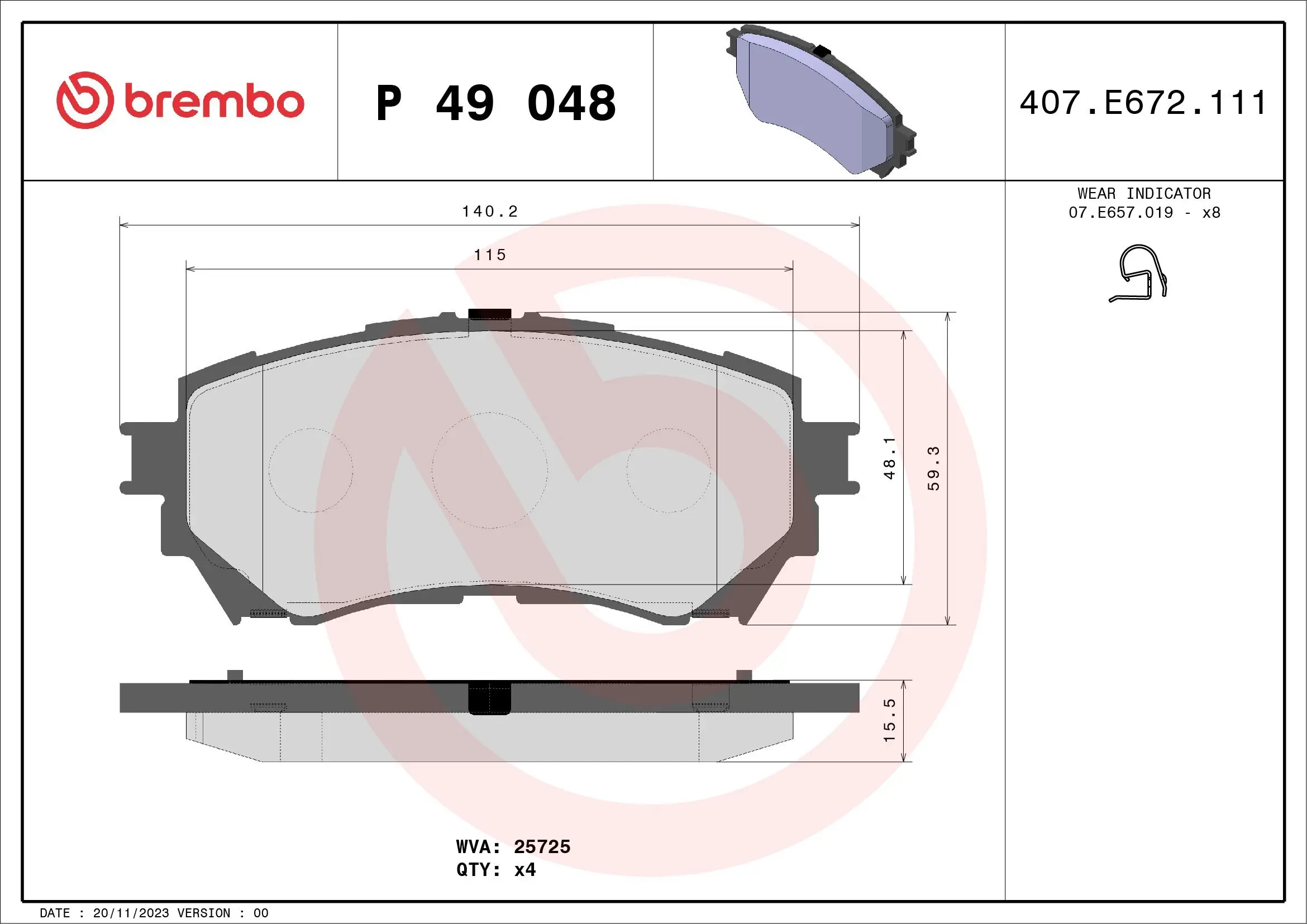 Bremsbelagsatz, Scheibenbremse Vorderachse BREMBO P 49 048