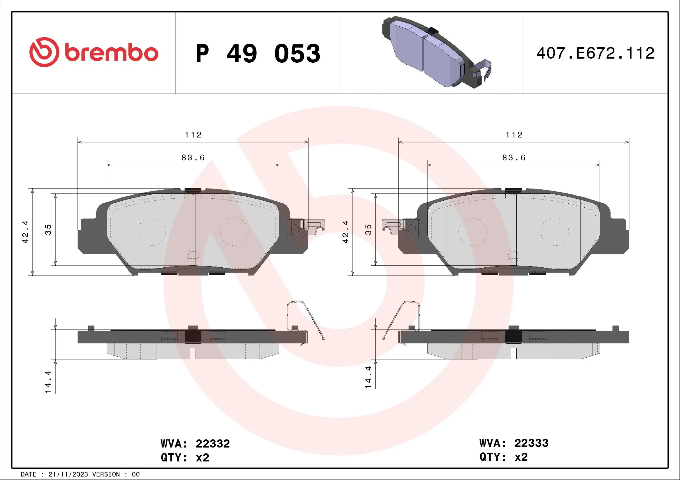 Bremsbelagsatz, Scheibenbremse Hinterachse BREMBO P 49 053