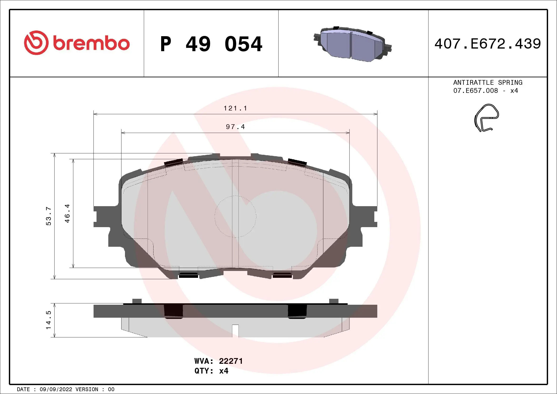 Bremsbelagsatz, Scheibenbremse Vorderachse BREMBO P 49 054