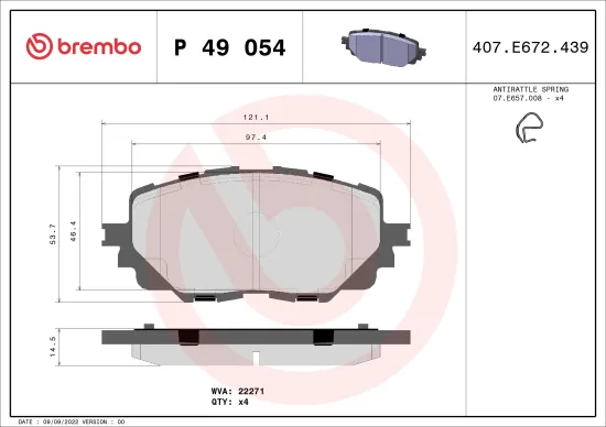 Bremsbelagsatz, Scheibenbremse Vorderachse BREMBO P 49 054 Bild Bremsbelagsatz, Scheibenbremse Vorderachse BREMBO P 49 054