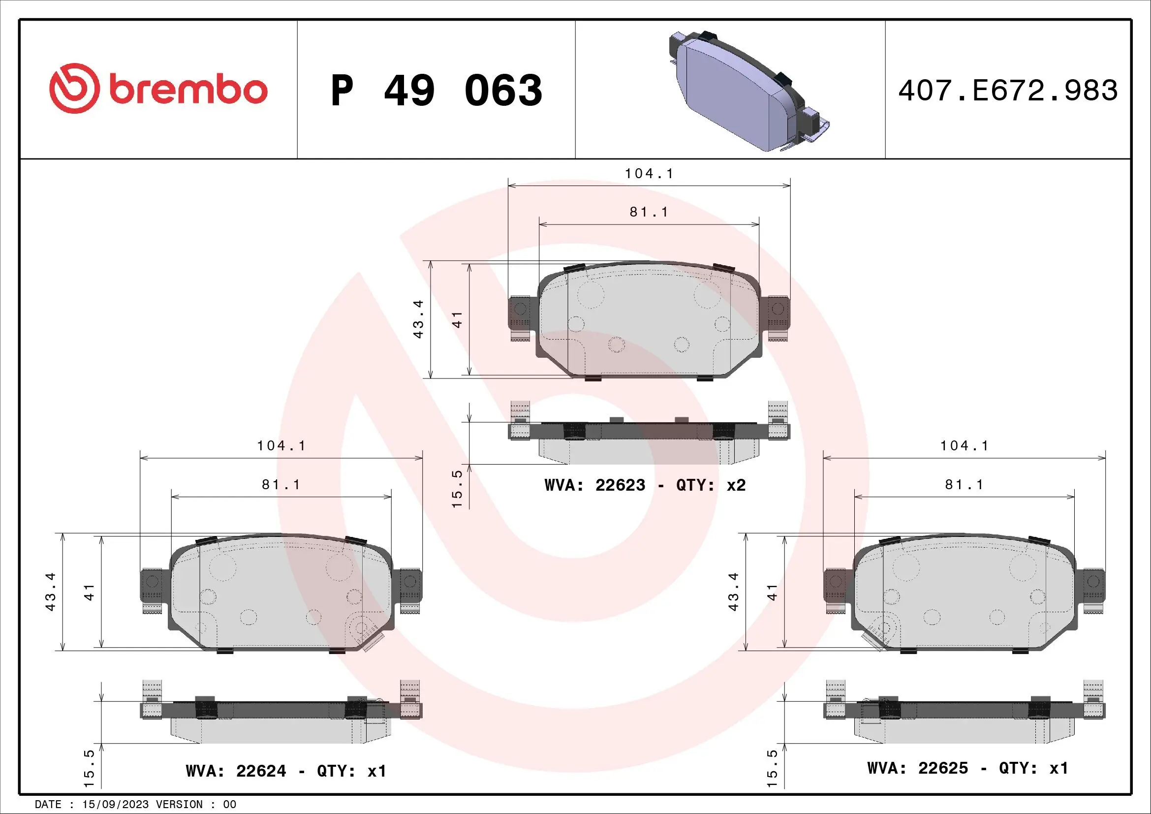 Bremsbelagsatz, Scheibenbremse Hinterachse BREMBO P 49 063