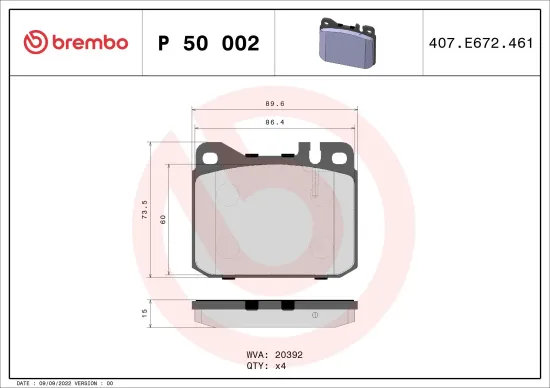 Bremsbelagsatz, Scheibenbremse BREMBO P 50 002 Bild Bremsbelagsatz, Scheibenbremse BREMBO P 50 002