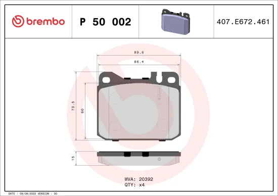 Bremsbelagsatz, Scheibenbremse BREMBO P 50 002 Bild Bremsbelagsatz, Scheibenbremse BREMBO P 50 002