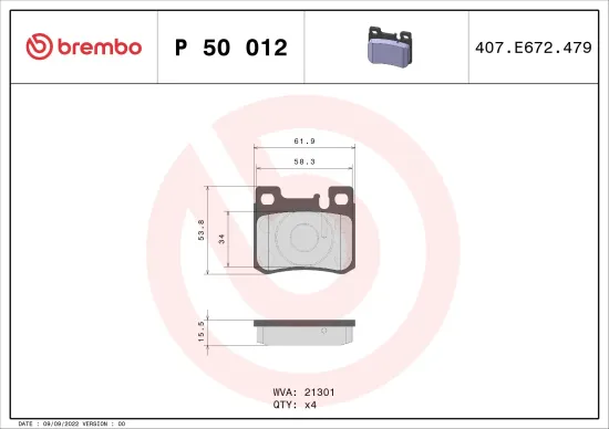 Bremsbelagsatz, Scheibenbremse Hinterachse BREMBO P 50 012 Bild Bremsbelagsatz, Scheibenbremse Hinterachse BREMBO P 50 012
