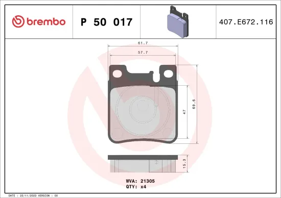 Bremsbelagsatz, Scheibenbremse BREMBO P 50 017 Bild Bremsbelagsatz, Scheibenbremse BREMBO P 50 017