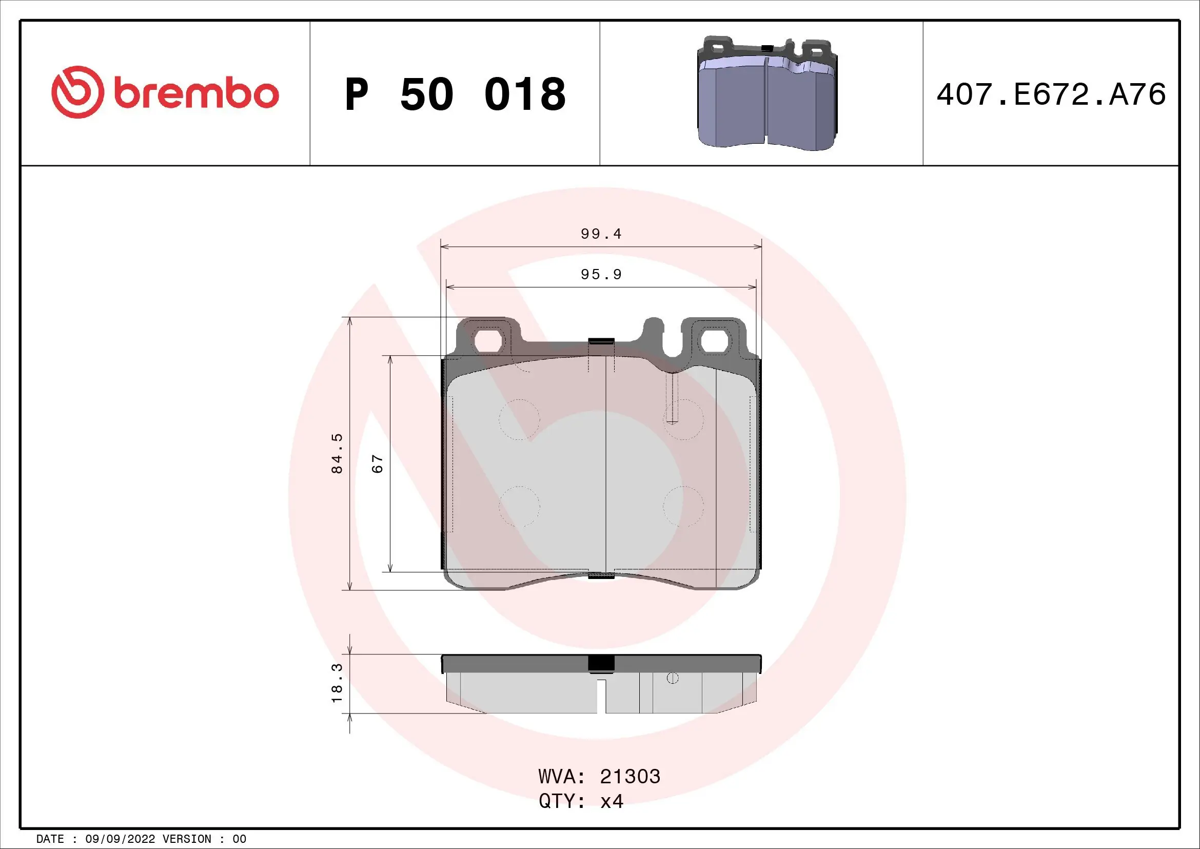 Bremsbelagsatz, Scheibenbremse BREMBO P 50 018