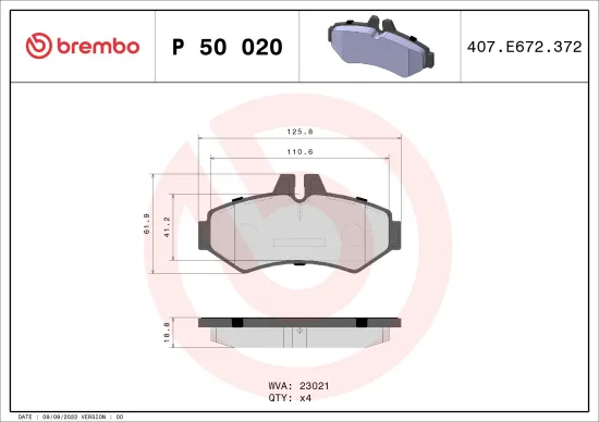 Bremsbelagsatz, Scheibenbremse Hinterachse BREMBO P 50 020 Bild Bremsbelagsatz, Scheibenbremse Hinterachse BREMBO P 50 020