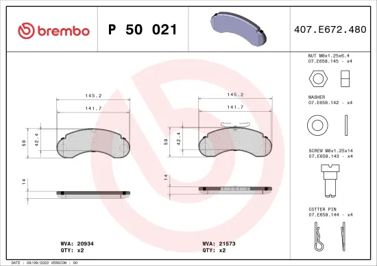 Bremsbelagsatz, Scheibenbremse BREMBO P 50 021 Bild Bremsbelagsatz, Scheibenbremse BREMBO P 50 021