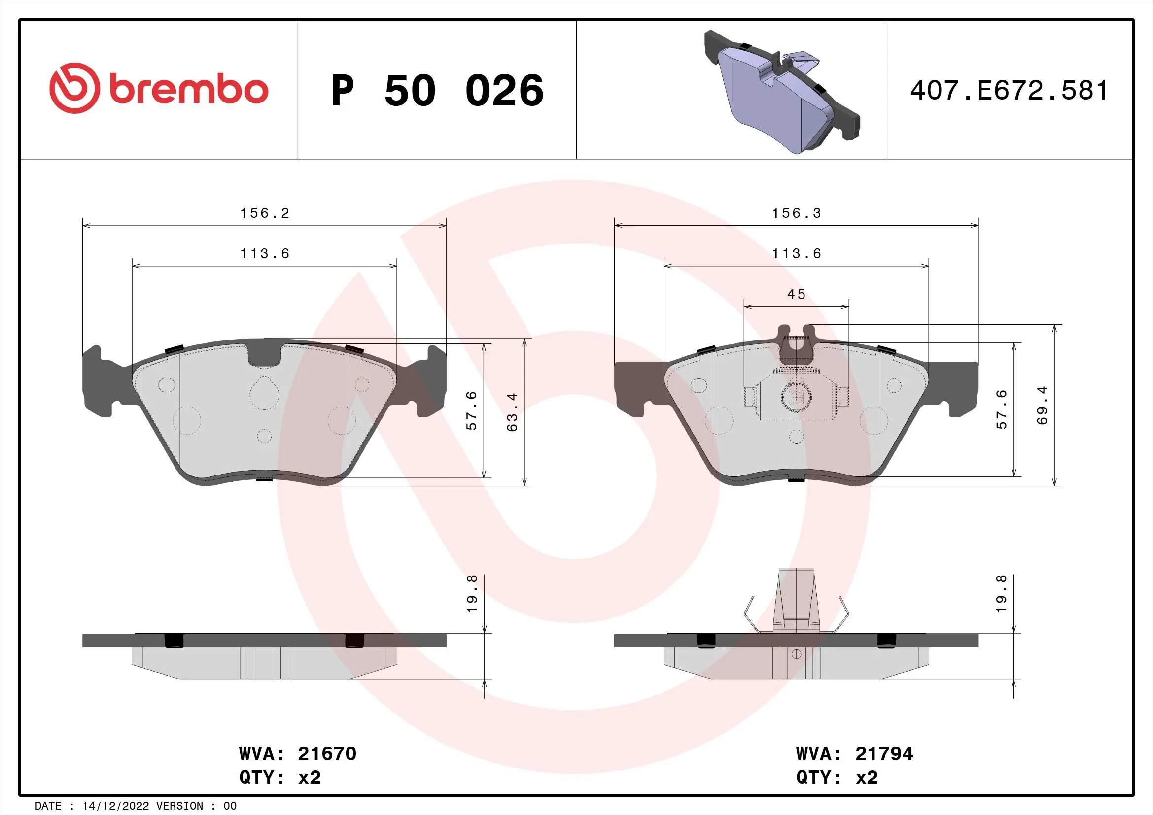 Bremsbelagsatz, Scheibenbremse BREMBO P 50 026