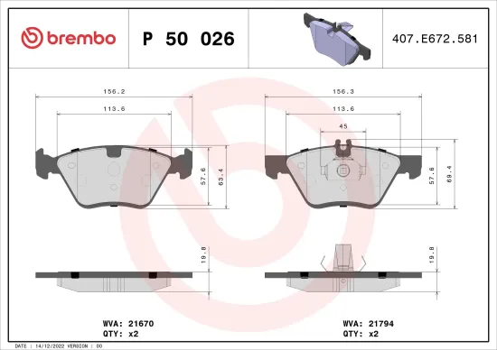 Bremsbelagsatz, Scheibenbremse BREMBO P 50 026 Bild Bremsbelagsatz, Scheibenbremse BREMBO P 50 026