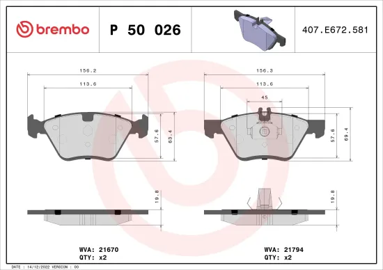 Bremsbelagsatz, Scheibenbremse BREMBO P 50 026 Bild Bremsbelagsatz, Scheibenbremse BREMBO P 50 026