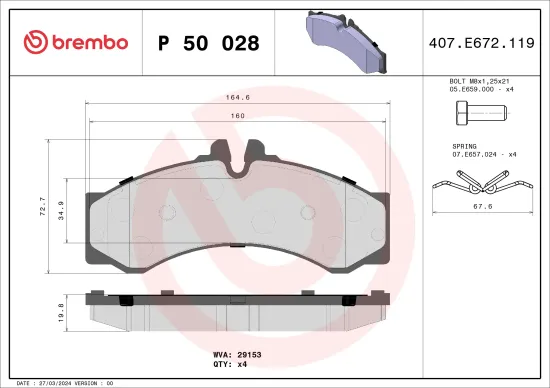 Bremsbelagsatz, Scheibenbremse BREMBO P 50 028 Bild Bremsbelagsatz, Scheibenbremse BREMBO P 50 028