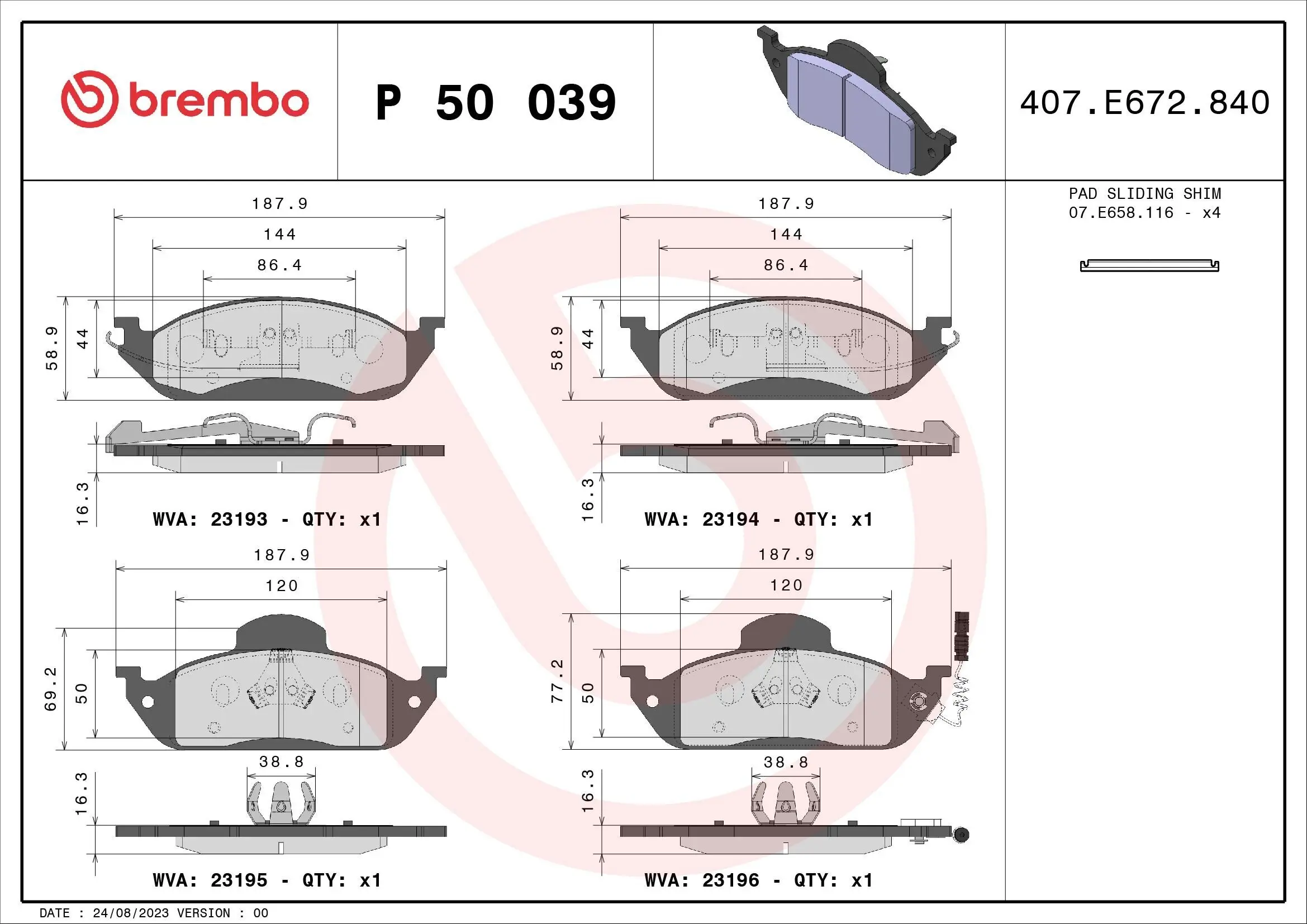 Bremsbelagsatz, Scheibenbremse BREMBO P 50 039
