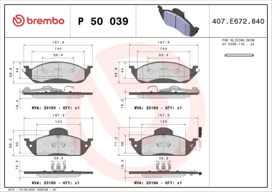 Bremsbelagsatz, Scheibenbremse BREMBO P 50 039 Bild Bremsbelagsatz, Scheibenbremse BREMBO P 50 039