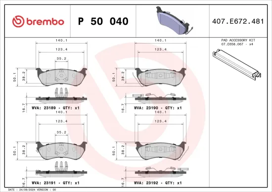 Bremsbelagsatz, Scheibenbremse BREMBO P 50 040 Bild Bremsbelagsatz, Scheibenbremse BREMBO P 50 040