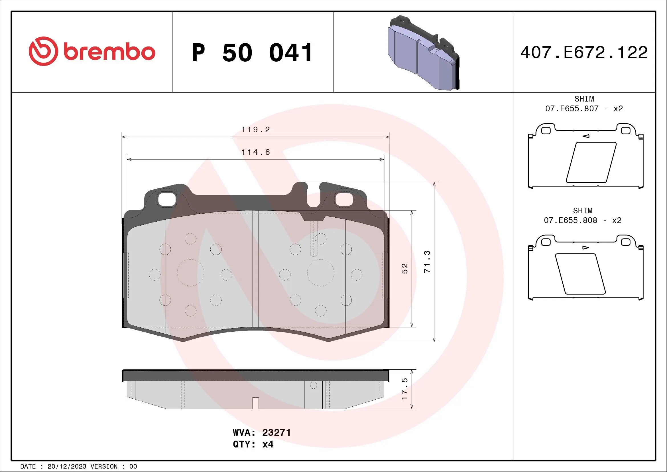 Bremsbelagsatz, Scheibenbremse BREMBO P 50 041