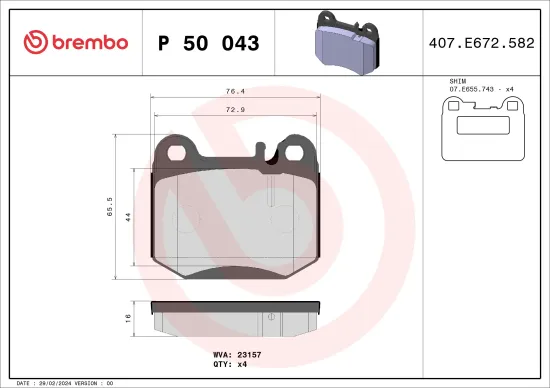 Bremsbelagsatz, Scheibenbremse BREMBO P 50 043 Bild Bremsbelagsatz, Scheibenbremse BREMBO P 50 043