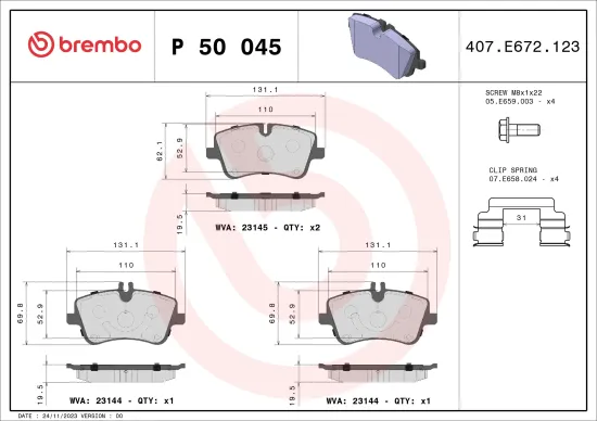 Bremsbelagsatz, Scheibenbremse BREMBO P 50 045 Bild Bremsbelagsatz, Scheibenbremse BREMBO P 50 045
