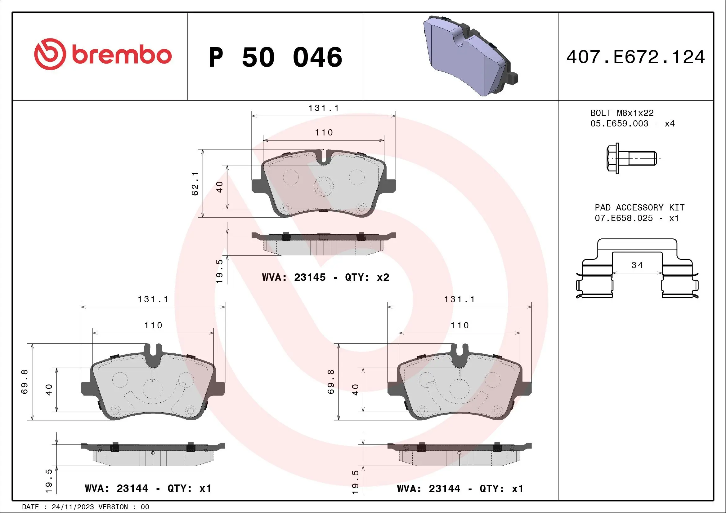 Bremsbelagsatz, Scheibenbremse BREMBO P 50 046