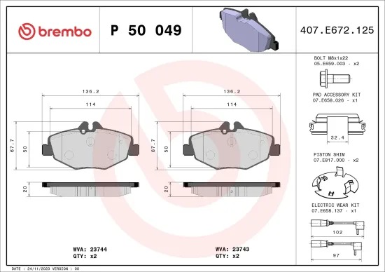 Bremsbelagsatz, Scheibenbremse BREMBO P 50 049 Bild Bremsbelagsatz, Scheibenbremse BREMBO P 50 049