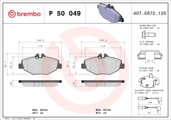 Bremsbelagsatz, Scheibenbremse BREMBO P 50 049 Bild Bremsbelagsatz, Scheibenbremse BREMBO P 50 049