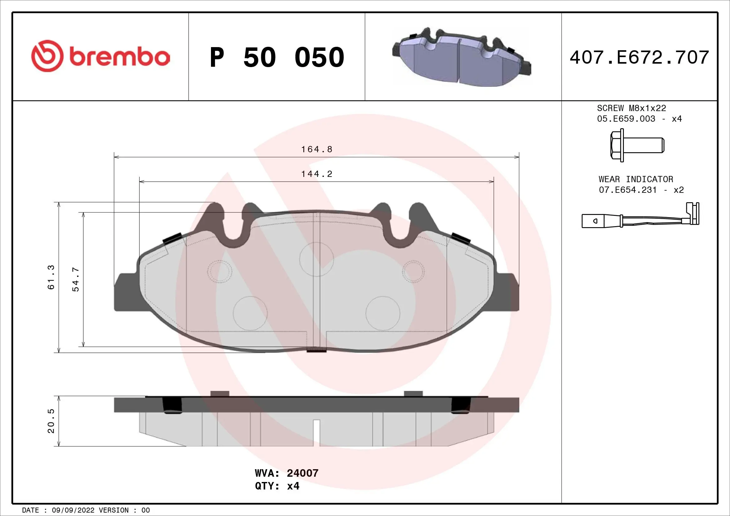 Bremsbelagsatz, Scheibenbremse Vorderachse BREMBO P 50 050