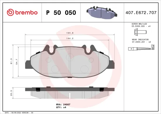 Bremsbelagsatz, Scheibenbremse Vorderachse BREMBO P 50 050 Bild Bremsbelagsatz, Scheibenbremse Vorderachse BREMBO P 50 050