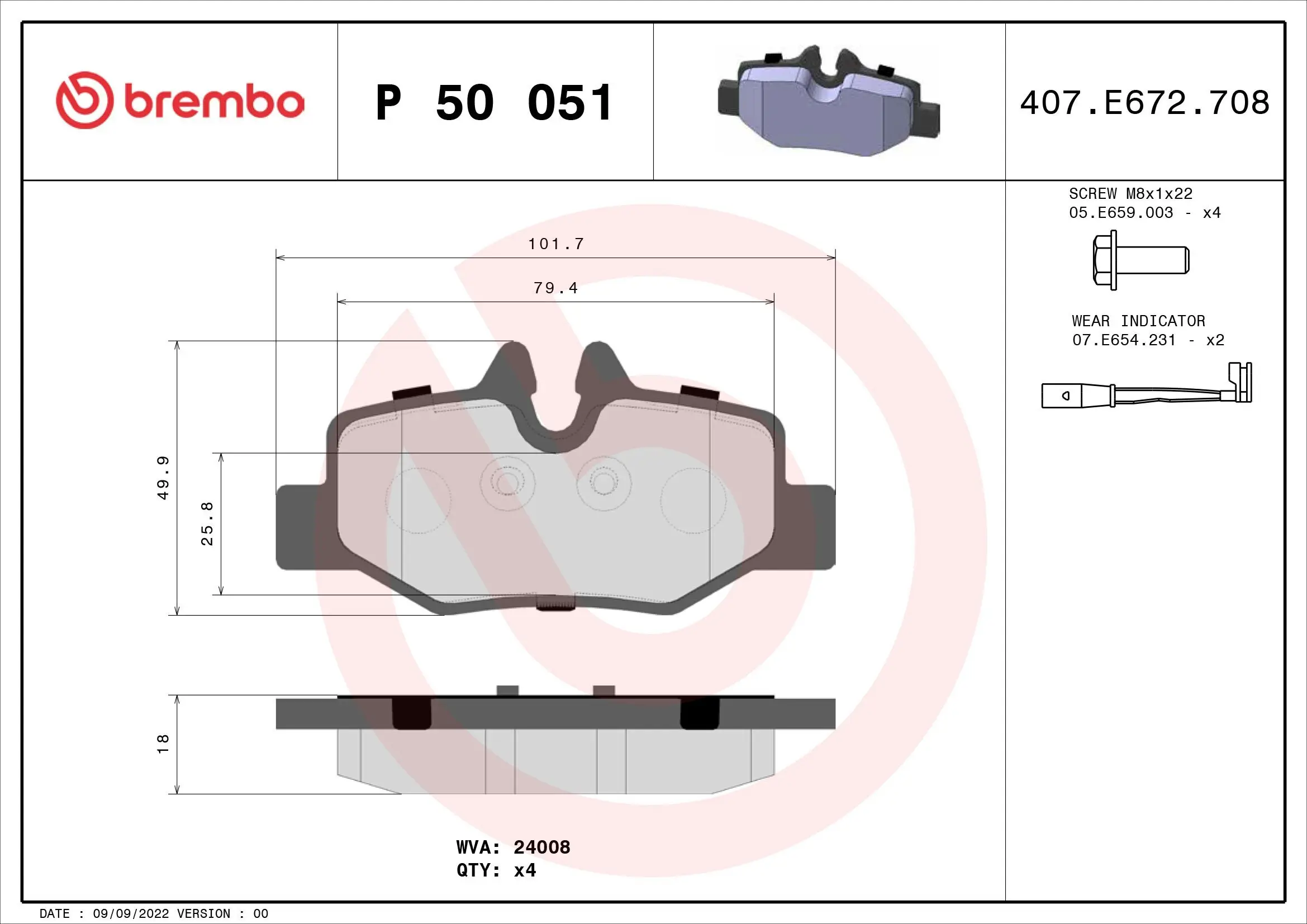 Bremsbelagsatz, Scheibenbremse Hinterachse BREMBO P 50 051