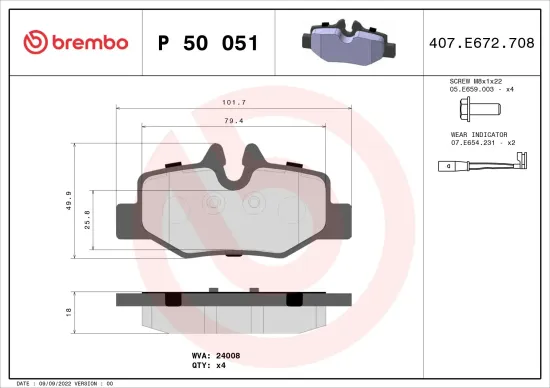 Bremsbelagsatz, Scheibenbremse Hinterachse BREMBO P 50 051 Bild Bremsbelagsatz, Scheibenbremse Hinterachse BREMBO P 50 051