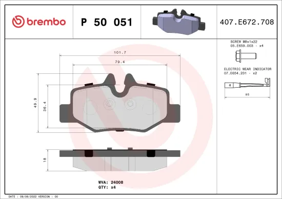Bremsbelagsatz, Scheibenbremse Hinterachse BREMBO P 50 051 Bild Bremsbelagsatz, Scheibenbremse Hinterachse BREMBO P 50 051