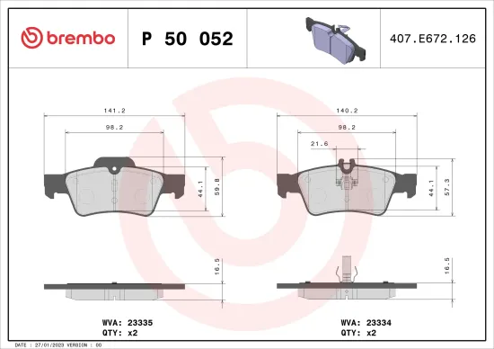 Bremsbelagsatz, Scheibenbremse BREMBO P 50 052 Bild Bremsbelagsatz, Scheibenbremse BREMBO P 50 052