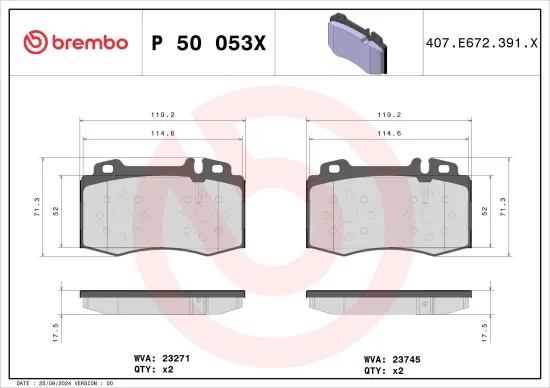 Bremsbelagsatz, Scheibenbremse BREMBO P 50 053X Bild Bremsbelagsatz, Scheibenbremse BREMBO P 50 053X